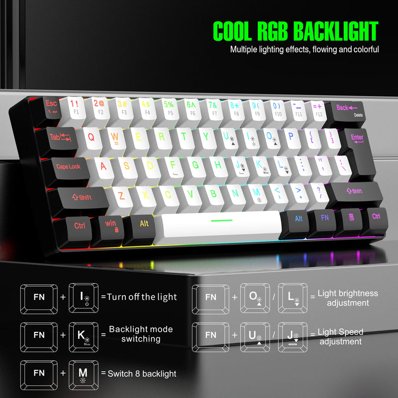 Mini Teclado Gaming, Ultra Compacto, Impermeável, Pequeno Compacto, 61 Teclas, Fit para PC, Mac Gamers, 60%