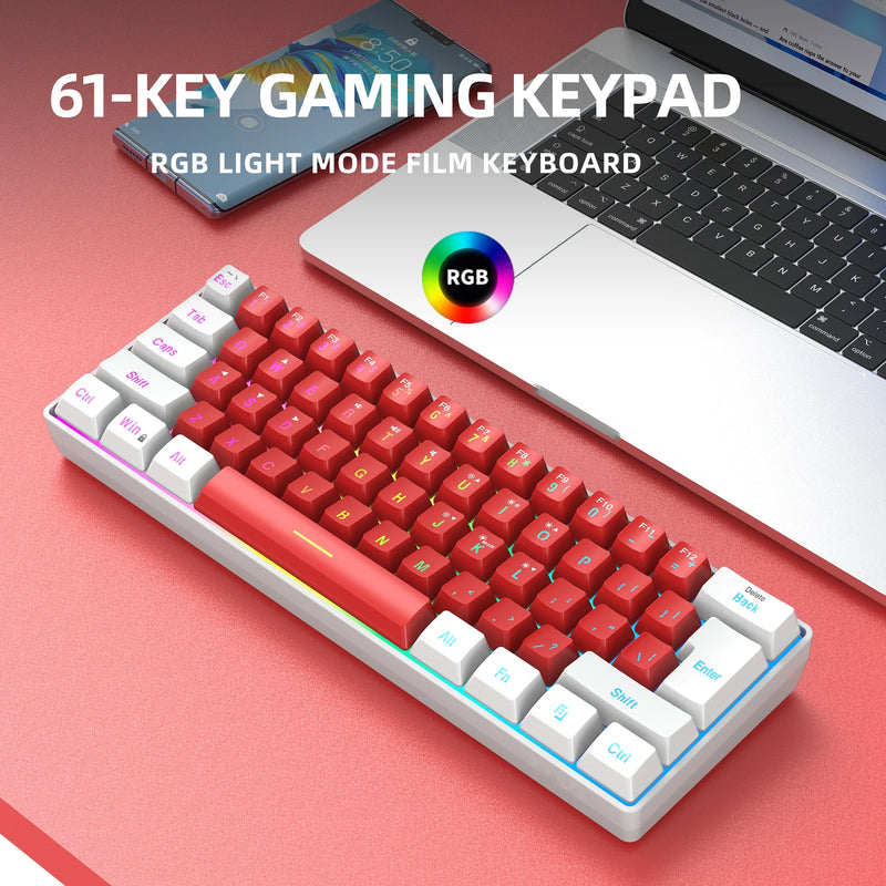 Mini Teclado Gaming, Ultra Compacto, Impermeável, Pequeno Compacto, 61 Teclas, Fit para PC, Mac Gamers, 60%