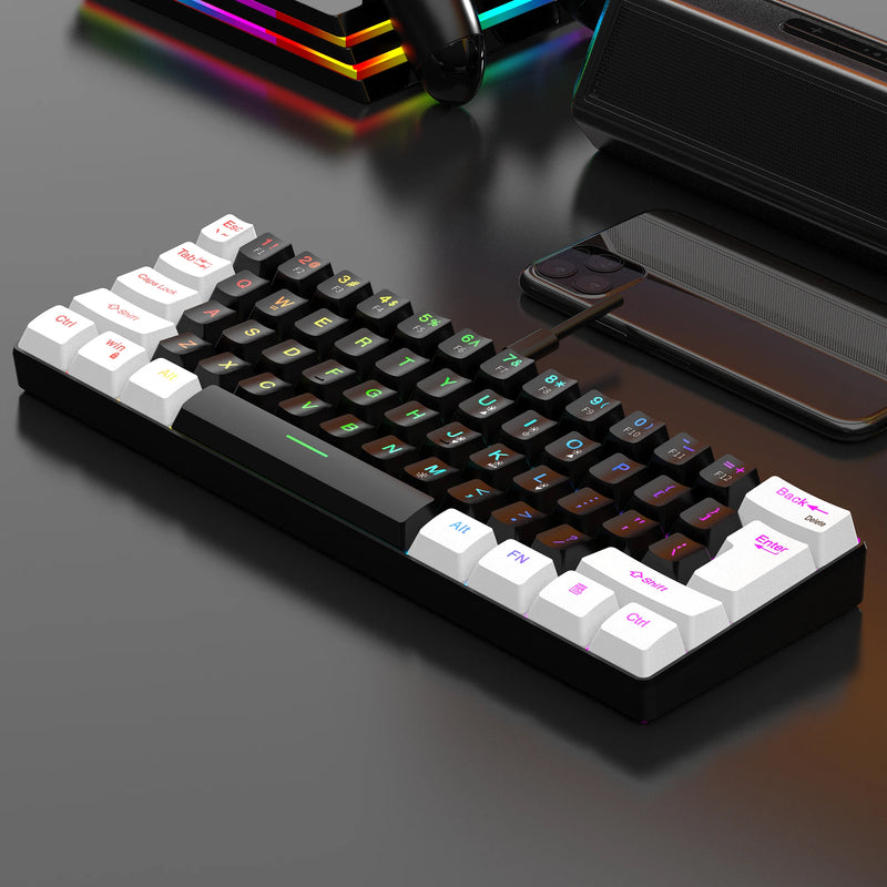 Mini Teclado Gaming, Ultra Compacto, Impermeável, Pequeno Compacto, 61 Teclas, Fit para PC, Mac Gamers, 60%