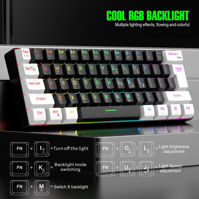 Mini Teclado Gaming, Ultra Compacto, Impermeável, Pequeno Compacto, 61 Teclas, Fit para PC, Mac Gamers, 60%