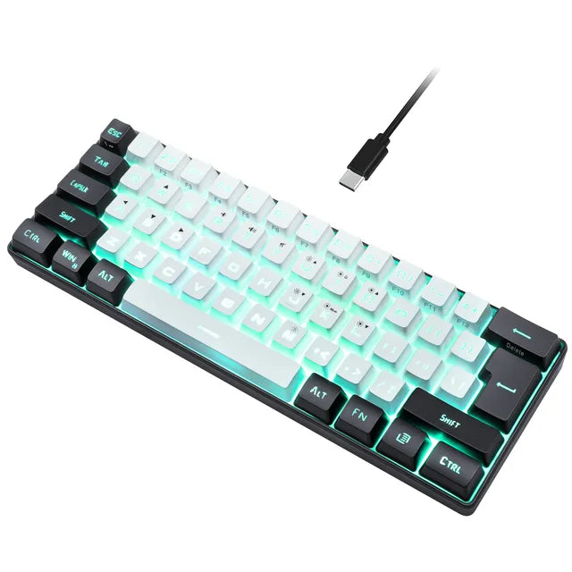 Mini Teclado Gaming, Ultra Compacto, Impermeável, Pequeno Compacto, 61 Teclas, Fit para PC, Mac Gamers, 60%